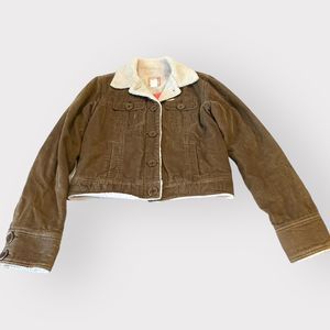 Hollister Brown Corduroy Quilted Lined Jacket Coat w/Sherpa Collar Size Medium